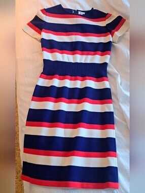Vintage 60s Andiamo! By Gino Paoli Striped Knit Dress in Red, White & Blue